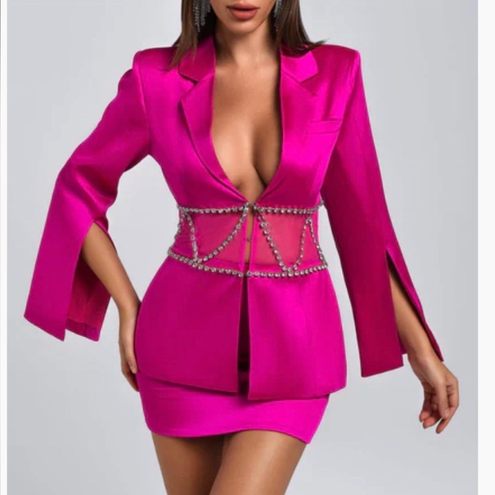 Pink blazer and skirt set - Lorena Diamonate Satin Set